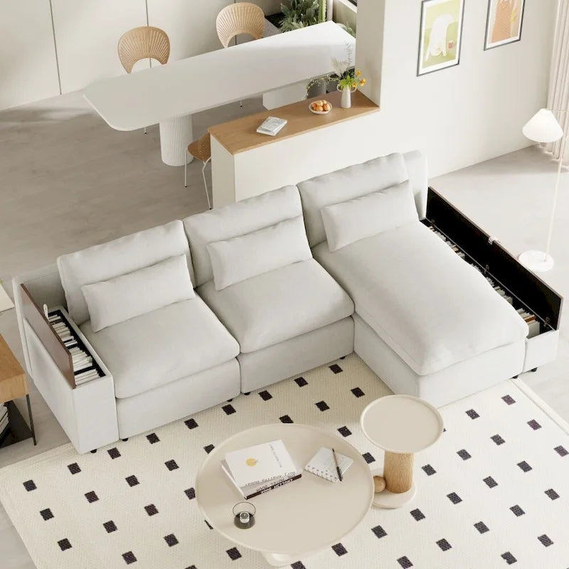 L-shaped Modular Sectional Sofa with Removable Back Cushions and Storage Space