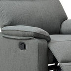 Fery 35 Inch Manual Recliner Chair, Gray Burlap, Cushioned Seat, Solid Wood