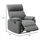 Fery 35 Inch Manual Recliner Chair, Gray Burlap, Cushioned Seat, Solid Wood