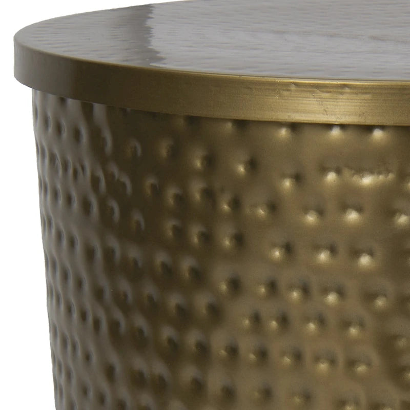 Brass Hammered Metal Drum Table with Lid