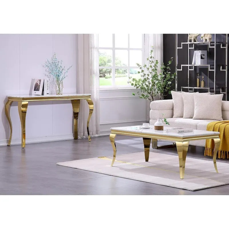 Luxury White and Gold Console Table with Polished Gold Cabriole Legs