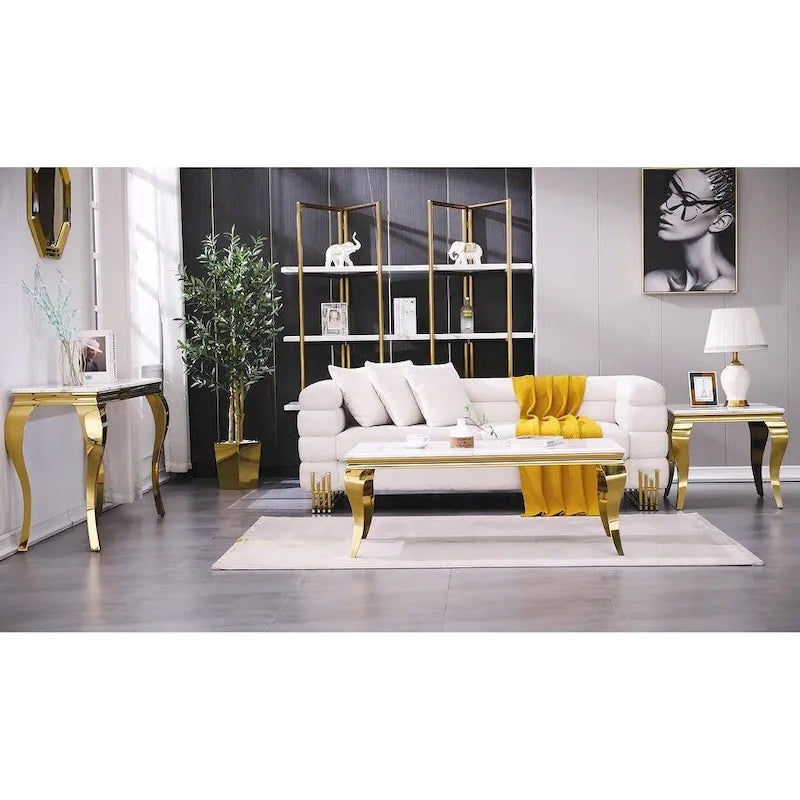 Luxury White and Gold Console Table with Polished Gold Cabriole Legs
