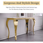 Luxury White and Gold Console Table with Polished Gold Cabriole Legs