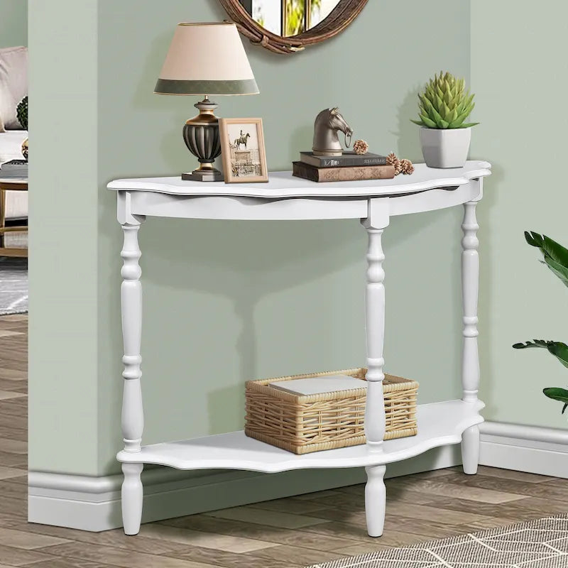 Retro Half-Moon Console Table with Open Shelf
