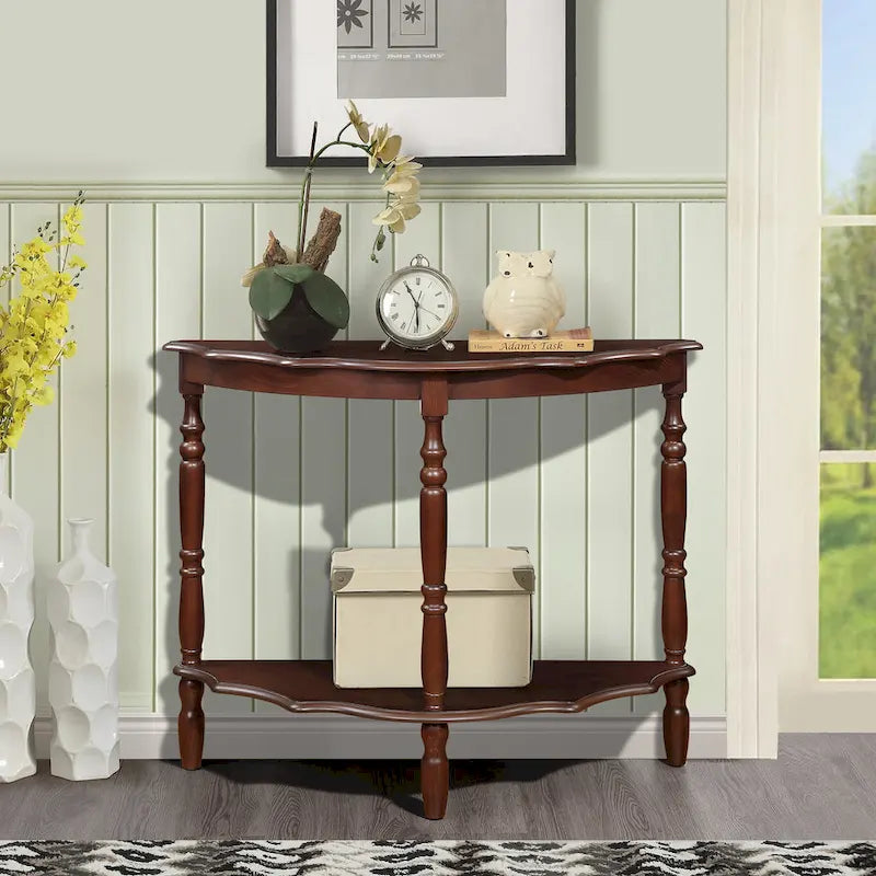 Retro Half-Moon Console Table with Open Shelf