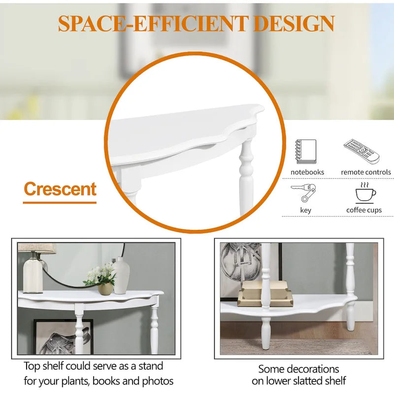 Retro Half-Moon Console Table with Open Shelf