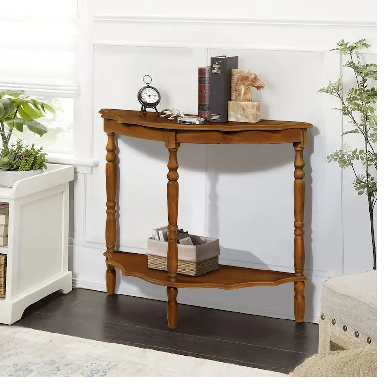 Retro Half-Moon Console Table with Open Shelf