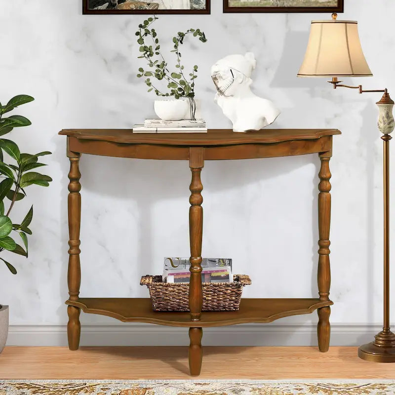 Retro Half-Moon Console Table with Open Shelf