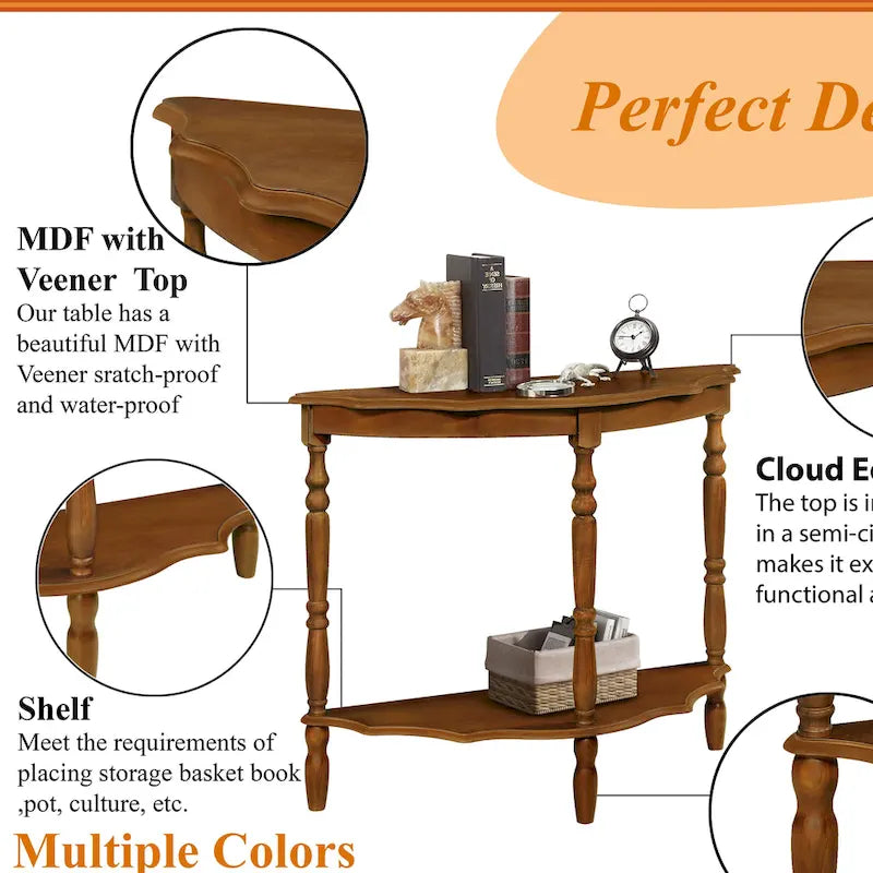 Retro Half-Moon Console Table with Open Shelf