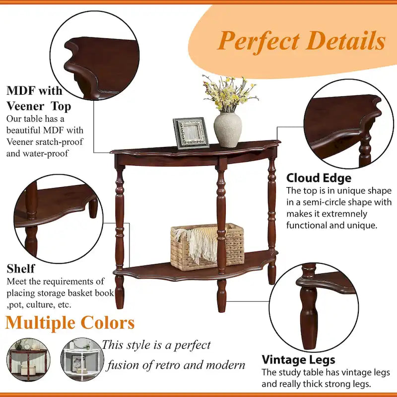 Retro Half-Moon Console Table with Open Shelf