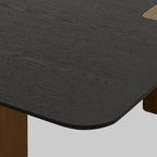 Cid Casy 39 Inch Coffee Table, Square Black Veneer, Brushed Gold Block Legs