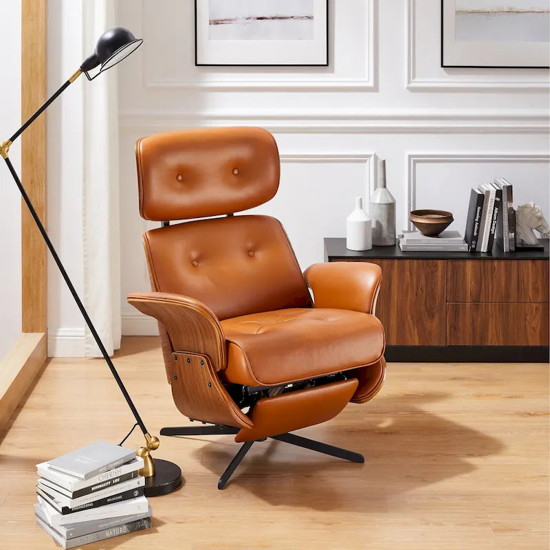 Art Leon Swivel Top Grain Leather Power Recliner Chair