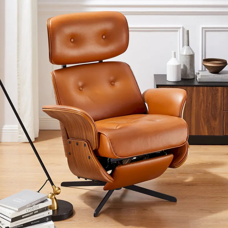 Art Leon Swivel Top Grain Leather Power Recliner Chair