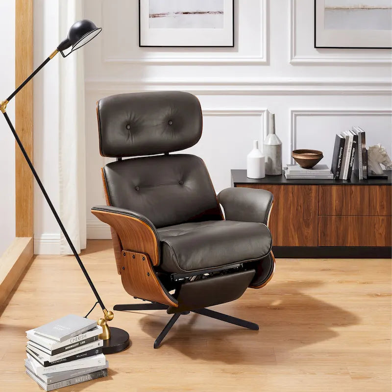 Art Leon Swivel Top Grain Leather Power Recliner Chair
