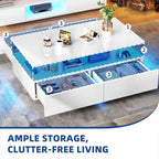Moasis Modern Glossy Coffee Table with Drawers & LED Lights for Living Room