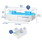 Moasis Modern Glossy Coffee Table with Drawers & LED Lights for Living Room
