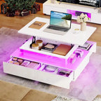 Moasis Modern Glossy Coffee Table with Drawers & LED Lights for Living Room