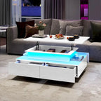 Moasis Modern Glossy Coffee Table with Drawers & LED Lights for Living Room
