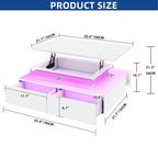 Moasis Modern Glossy Coffee Table with Drawers & LED Lights for Living Room