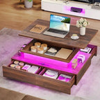 Moasis Modern Glossy Coffee Table with Drawers & LED Lights for Living Room