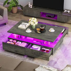 Moasis Modern Glossy Coffee Table with Drawers & LED Lights for Living Room