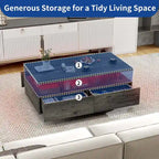 Moasis Modern Glossy Coffee Table with Drawers & LED Lights for Living Room