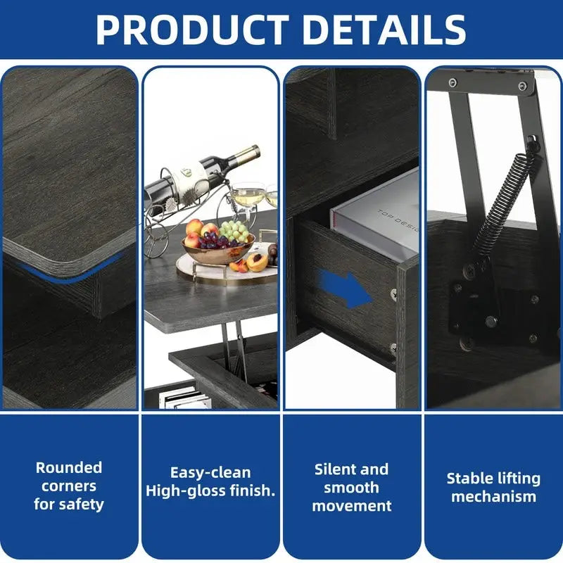 Moasis Modern Glossy Coffee Table with Drawers & LED Lights for Living Room