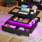 Moasis Modern Glossy Coffee Table with Drawers & LED Lights for Living Room
