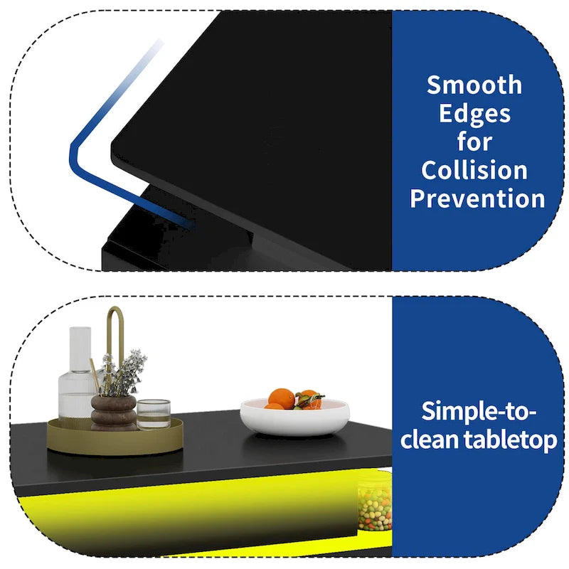 Moasis Modern Glossy Coffee Table with Drawers & LED Lights for Living Room