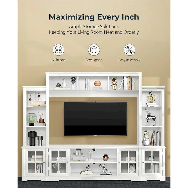 Large Wall Unit Entertainment Center with Storage, Living Room Tall Bookshelf, 65.7 Wide