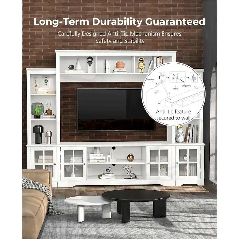 Large Wall Unit Entertainment Center with Storage, Living Room Tall Bookshelf, 65.7 Wide