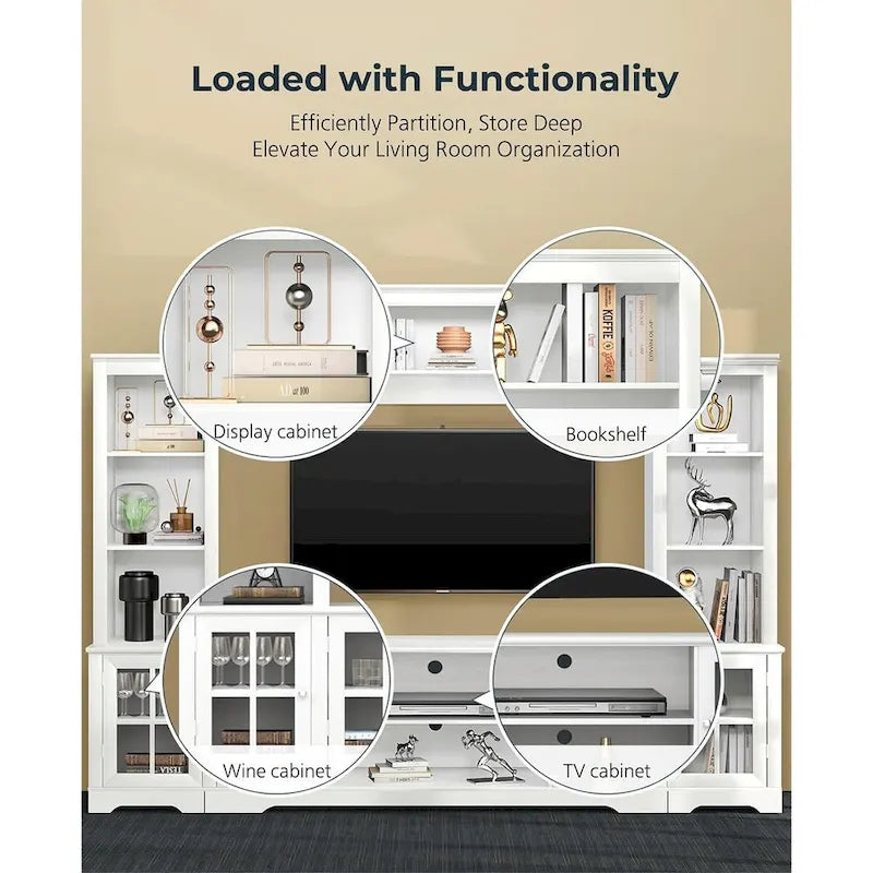 Large Wall Unit Entertainment Center with Storage, Living Room Tall Bookshelf, 65.7 Wide