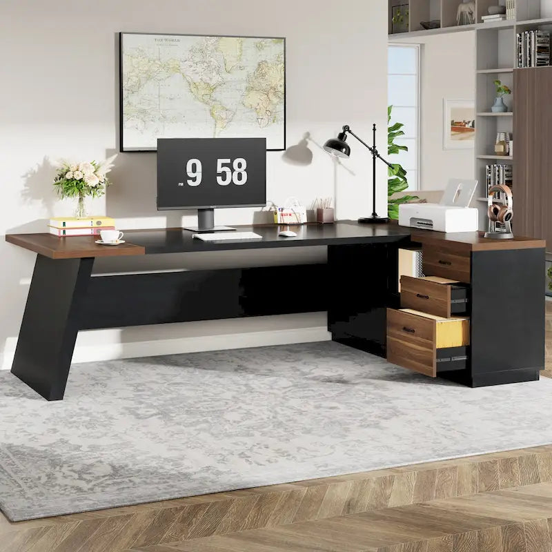 78.7-Inch L-Shaped Executive Desk Computer Desk with File Cabinet