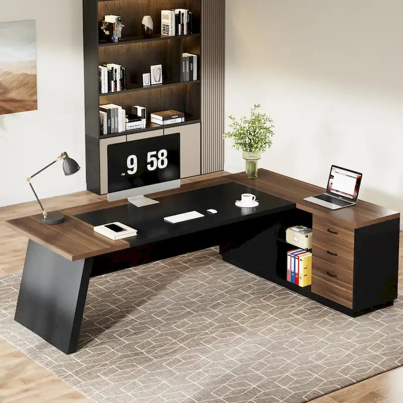 78.7-Inch L-Shaped Executive Desk Computer Desk with File Cabinet