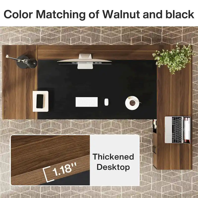 78.7-Inch L-Shaped Executive Desk Computer Desk with File Cabinet