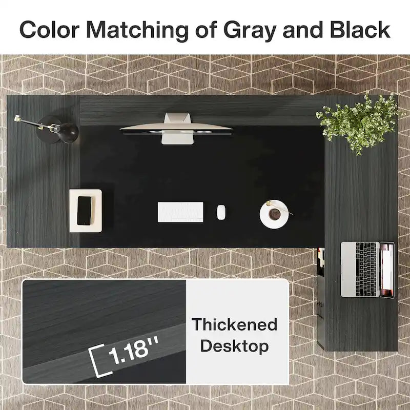 78.7-Inch L-Shaped Executive Desk Computer Desk with File Cabinet