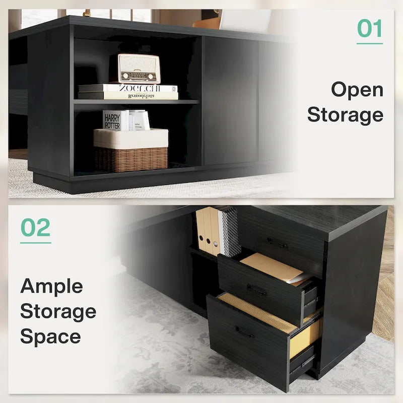 78.7-Inch L-Shaped Executive Desk Computer Desk with File Cabinet