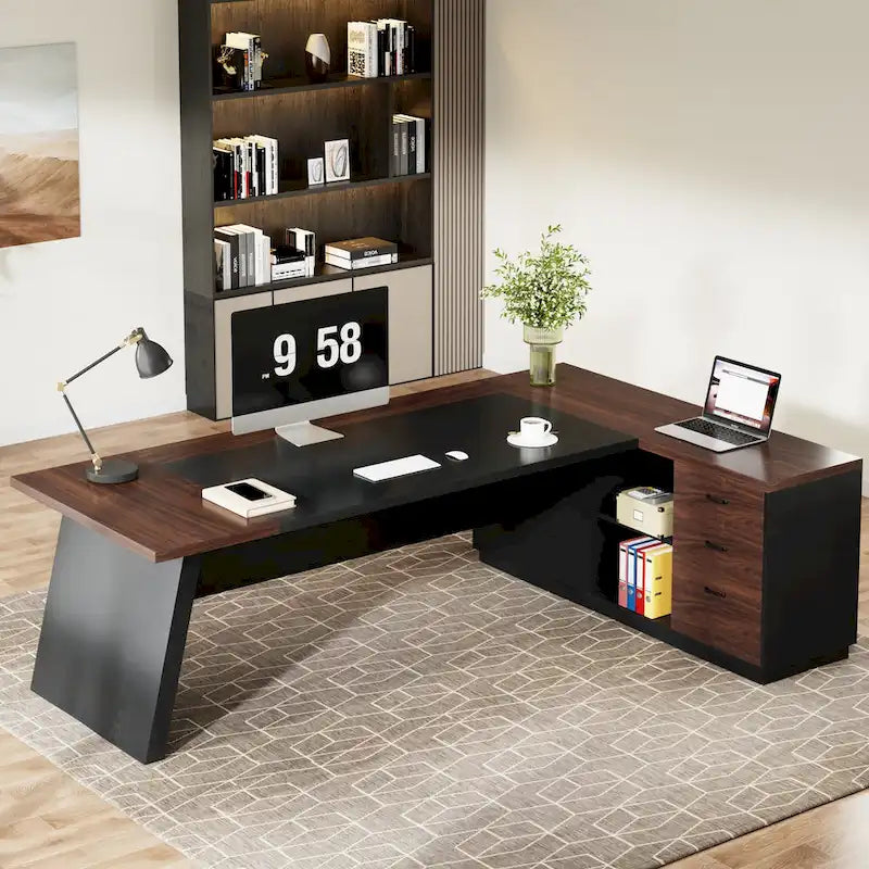 78.7-Inch L-Shaped Executive Desk Computer Desk with File Cabinet