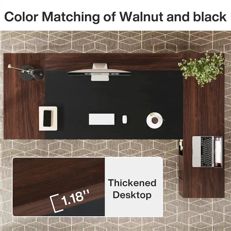78.7-Inch L-Shaped Executive Desk Computer Desk with File Cabinet