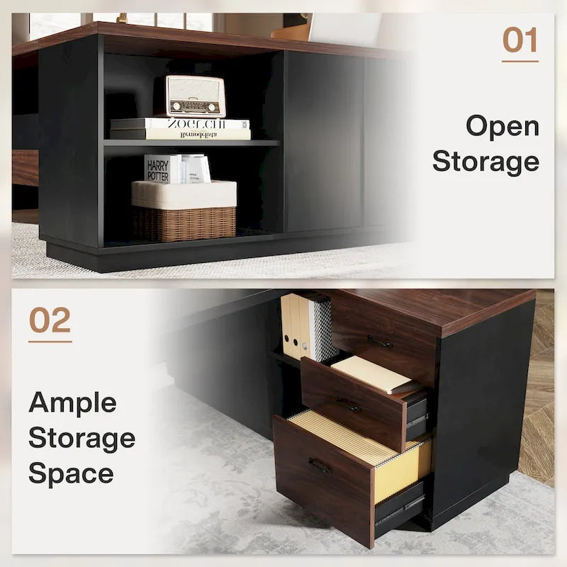 78.7-Inch L-Shaped Executive Desk Computer Desk with File Cabinet