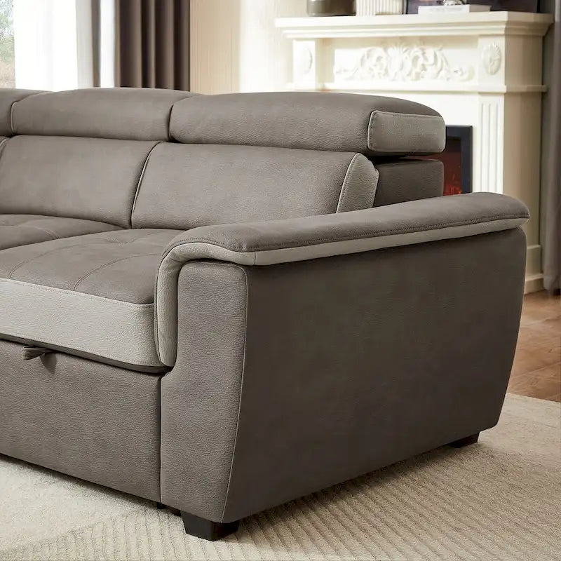 L Shaped Sectional Sofa with Pull Out Bed and Storage Compartment