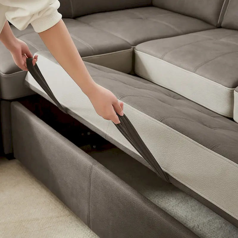 L Shaped Sectional Sofa with Pull Out Bed and Storage Compartment