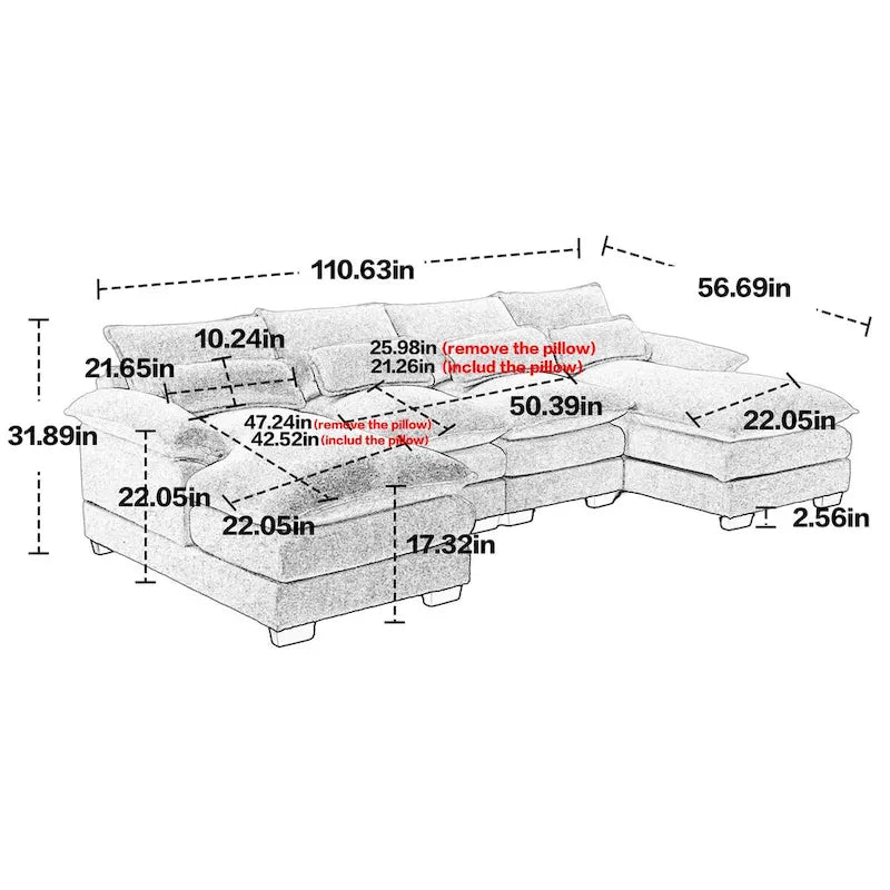 U-shaped reversible chenille comfortable fabric combination sofa
