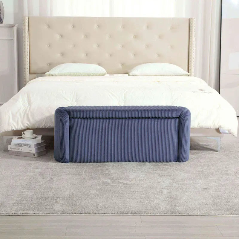 Bedroom End Bench,Upholstered Fabric Storage Ottoman with Safety Hinge, Entryway Padded Footstool,