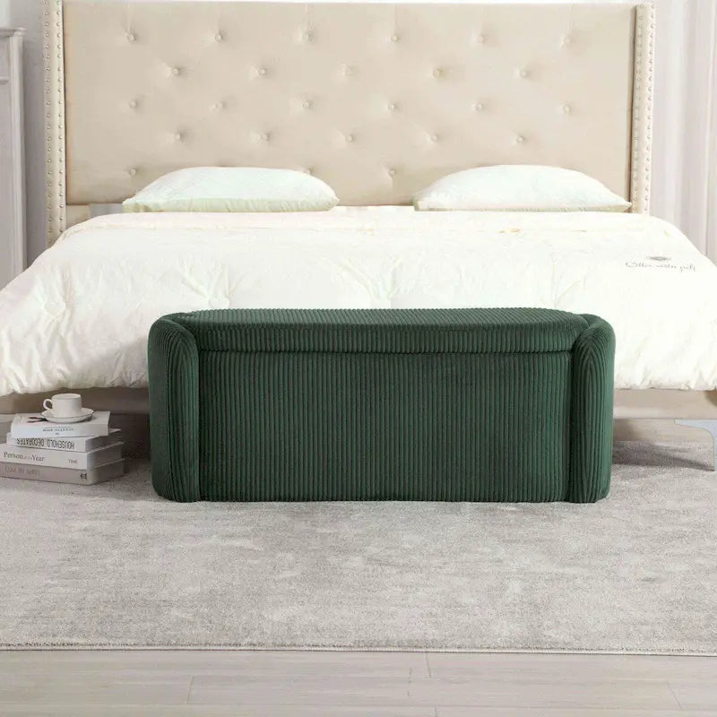 Bedroom End Bench,Upholstered Fabric Storage Ottoman with Safety Hinge, Entryway Padded Footstool,
