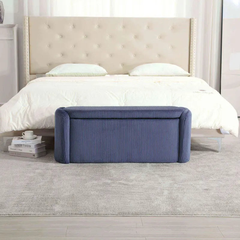 Bedroom End Bench,Upholstered Fabric Storage Ottoman with Safety Hinge, Entryway Padded Footstool,