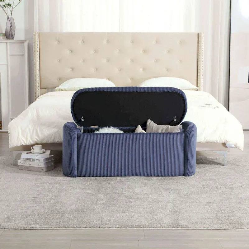 Bedroom End Bench,Upholstered Fabric Storage Ottoman with Safety Hinge, Entryway Padded Footstool,