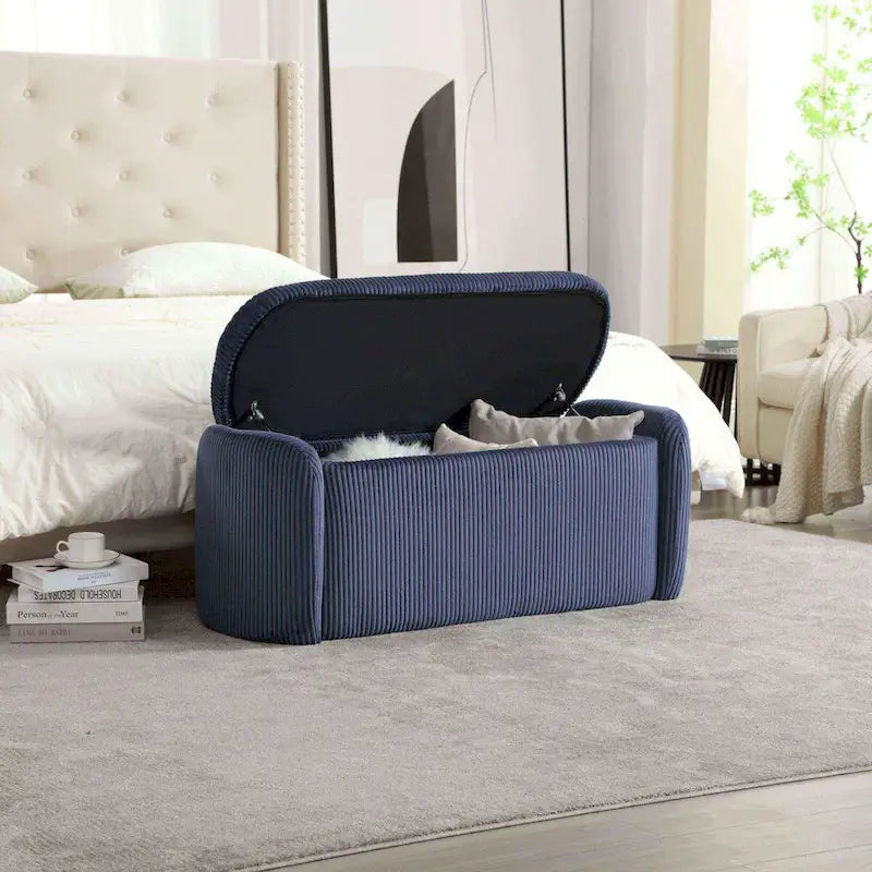 Bedroom End Bench,Upholstered Fabric Storage Ottoman with Safety Hinge, Entryway Padded Footstool,