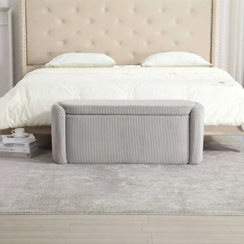 Bedroom End Bench,Upholstered Fabric Storage Ottoman with Safety Hinge, Entryway Padded Footstool,