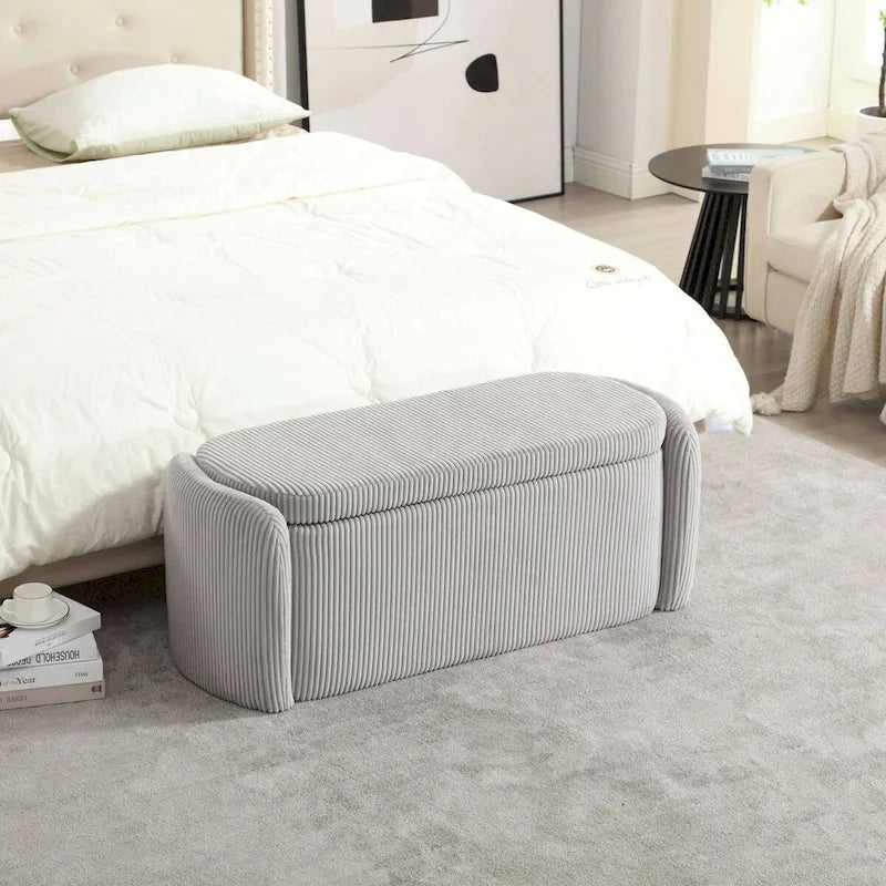 Bedroom End Bench,Upholstered Fabric Storage Ottoman with Safety Hinge, Entryway Padded Footstool,
